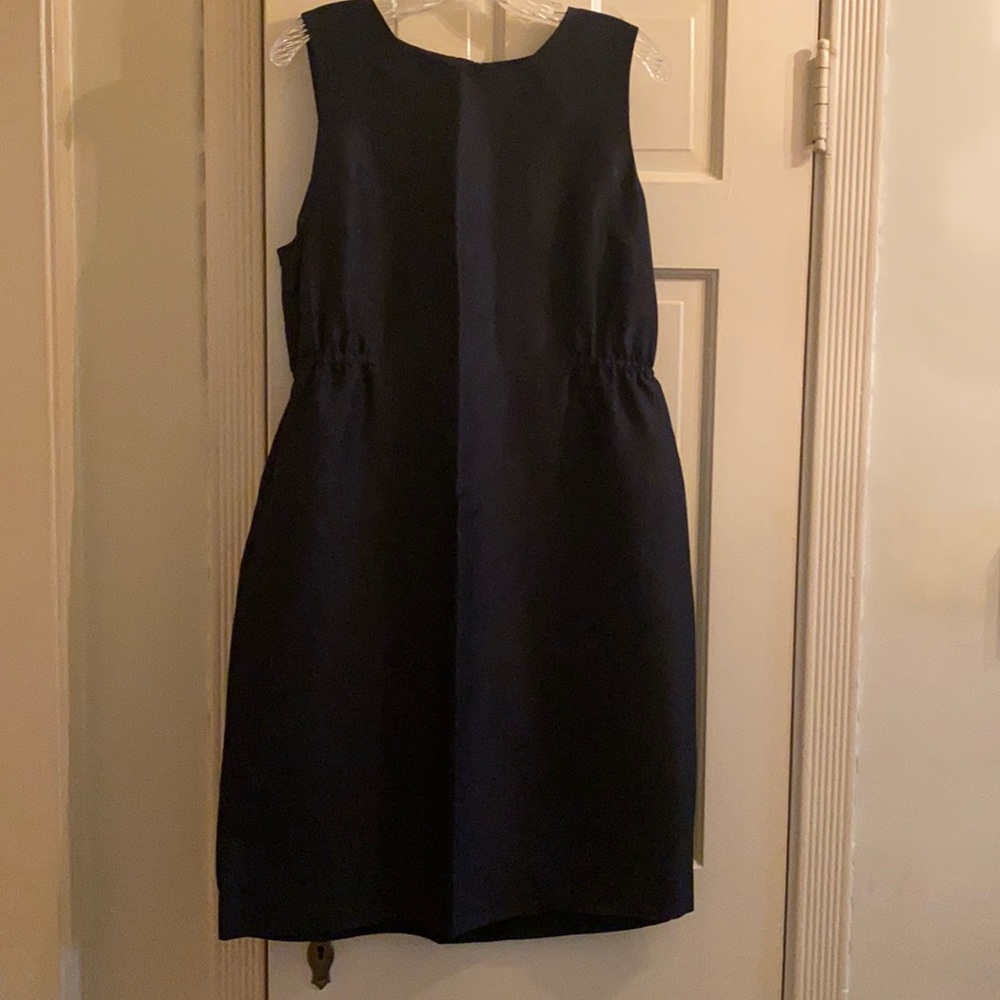 J Crew lightweight black silk crew neck tank dress